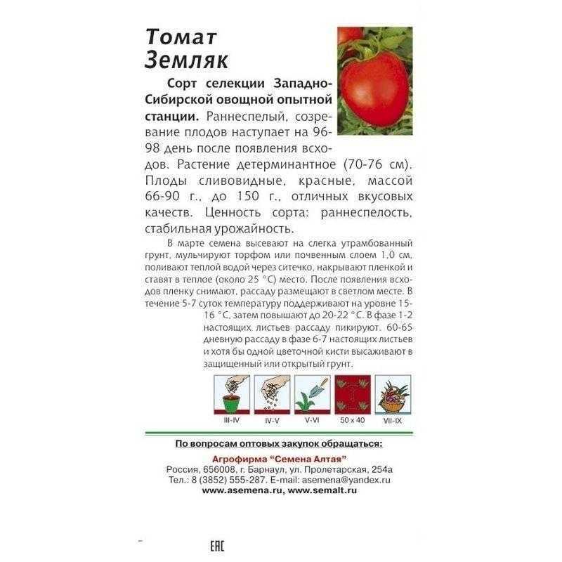 Томат земляк: характеристика и описание сорта, как вырастить, фото
