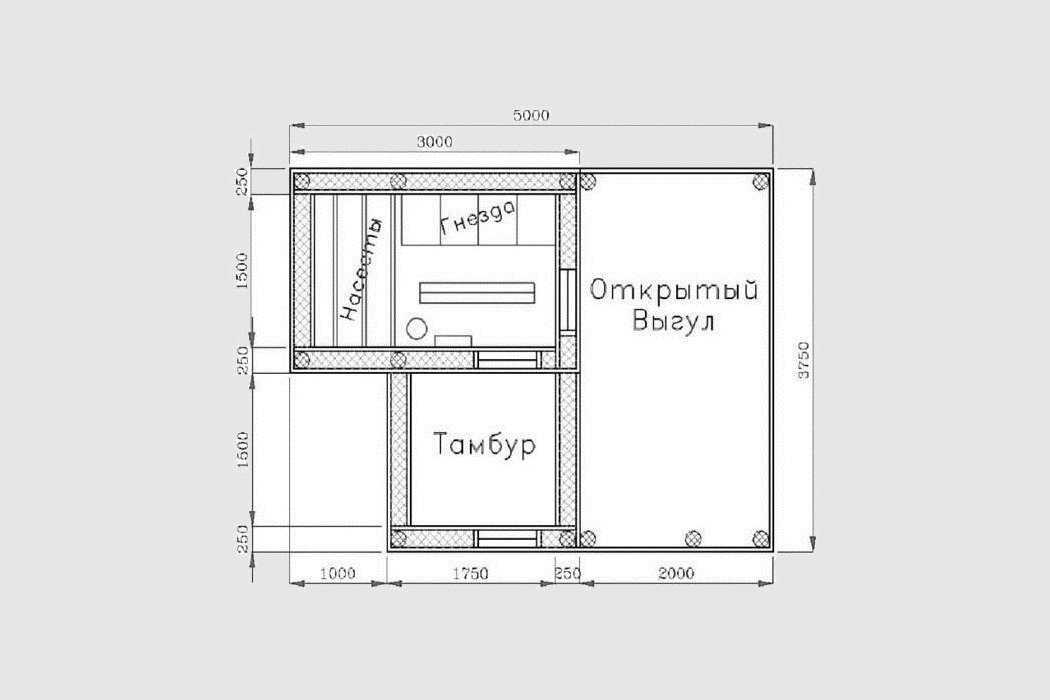 Выбор материала для утепления курятника Составление чертежа и подготовка к постройке Пошаговая инструкция по возведению птичника своими руками на 10–15 кур